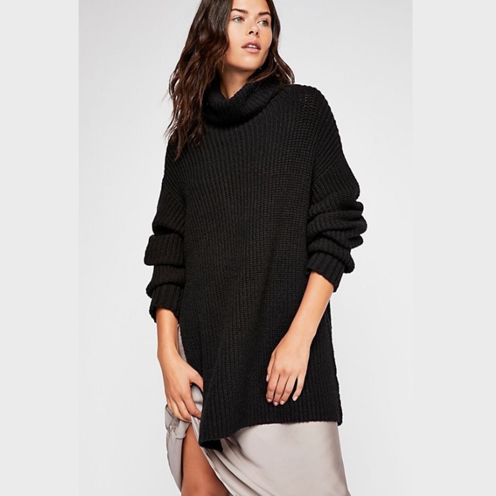 Free People Eleven Turtleneck Sweater Tunic Black